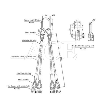 DNV 2.7-1 Sling de fio de aço padrão de 5 pernas tipo de olho de elevação olho invertido para venda de contêineres offshore