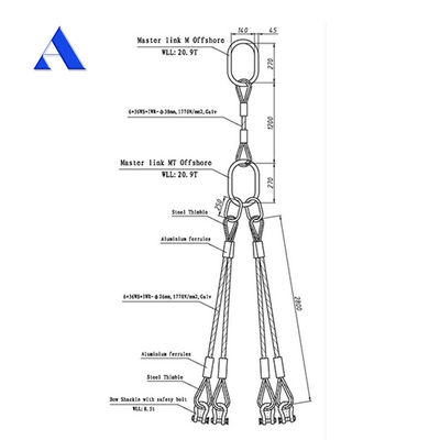 DNV 2.7-1 Sling de fio de aço padrão de 5 pernas tipo de olho de elevação olho invertido para venda de contêineres offshore