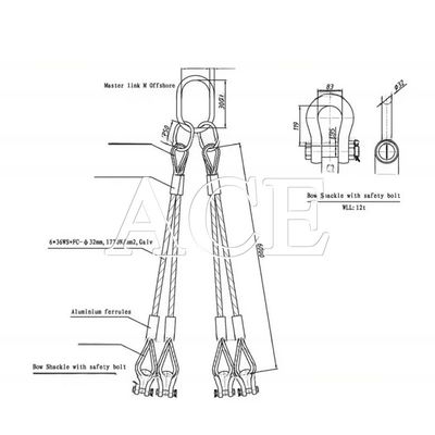Tipo de olho de elevação Olho plano DNV 2.7-1 Cable de aço inoxidável padrão Sling de fio de cabo 4 ou 5 pernas para contêiner offshore Laranja