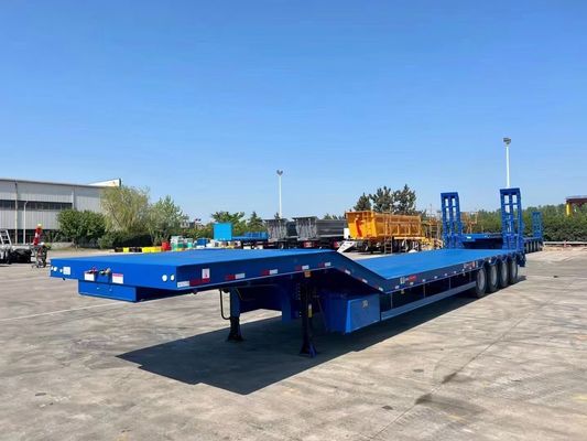 12489 x 2480 x 1530mm 2/3 eixos aço carbono extensível Lowboy Lowboy Flatbed Semi Truck Trailer para carga máxima 20-100 toneladas