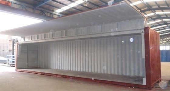 Container de embarque de porta lateral aberta de 40 pés com placa CSC de cilindro hidráulico elétrico e capacidade de 76,4 CBM