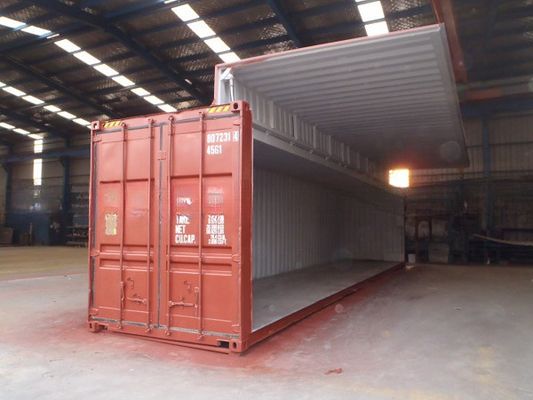 Container de embarque de porta lateral aberta de 40 pés com placa CSC de cilindro hidráulico elétrico e capacidade de 76,4 CBM