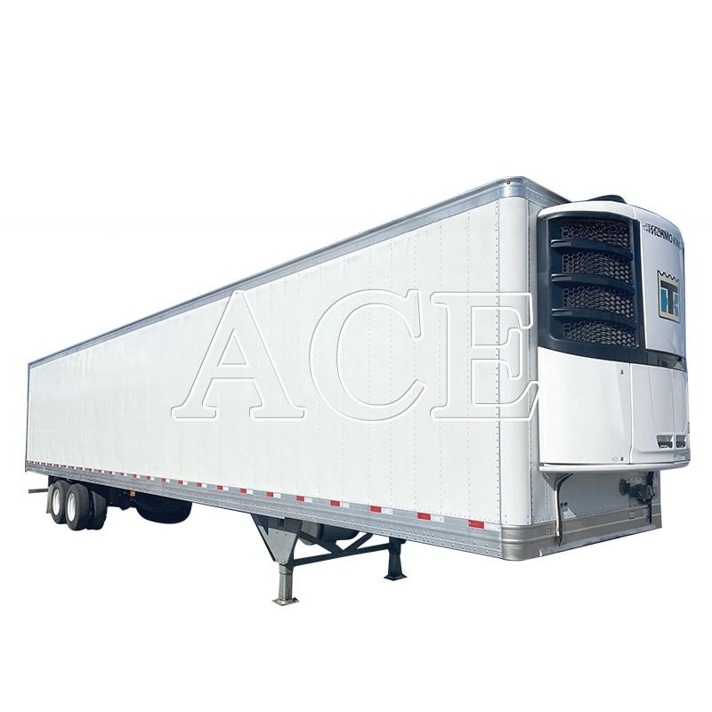 Caminhão semirreboque 2 eixos 8 rodas 40ft 48ft 53ft de leito plano 12R22.5 Pneus Van Reefer aço isolado Material de ferro TS16949 Certificado